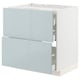 Modern grey-blue kitchen cabinet with drawers, shiny finish. Part of the METOD system.