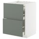 A modern grey-green kitchen cabinet with two drawers, part of the ikea METOD series.
