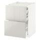 White METOD kitchen unit with two open drawers, sleek modern design.