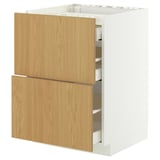 METOD / MAXIMERA Base cab f hob/2 fronts/3 drawers, white/Sinarp oak veneer, 60x60 cm