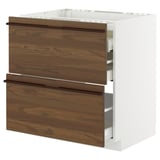 Modern kitchen unit with 2 dark brown wooden drawers and sleek handles.
