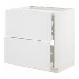 A white METOD kitchen cabinet with drawers. It has a crafty design with smooth, light-colored finish and vertical panels.