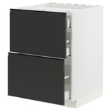 Black and white kitchen cabinet set with two drawers and two shelves. Modern, sleek design with integrated handles.