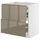 Modern kitchen cabinet with metallic gold doors and sleek handles.