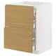 A white METOD kitchen cabinet with wooden oak effect drawers. It has two drawers and ample storage space.