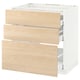 White METOD cabinet with 3 ash wood drawers, minimalist design.