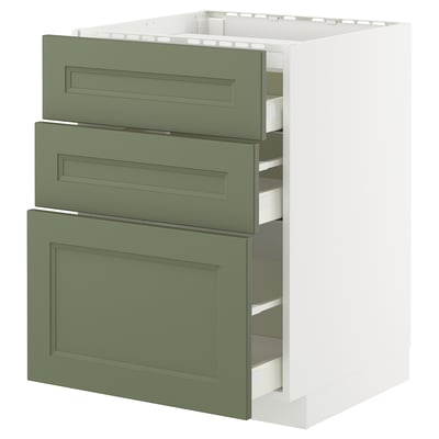 METOD kitchen unit with axstad green-gray drawers. Three drawers, modern design, sturdy construction.