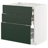 METOD kitchen unit with 3 dark green drawers, sturdy, smooth, modern design.