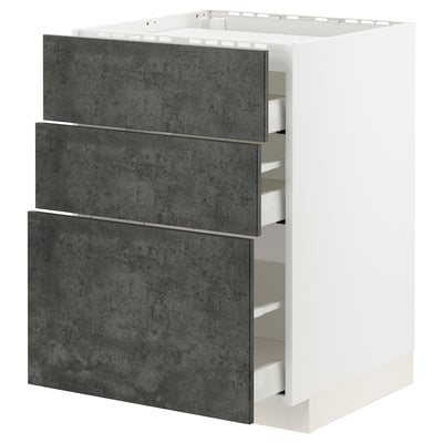 Modern kitchen cabinet: METOD in dark grey, concrete effect drawers, white frame, rectangular, minimalist design.