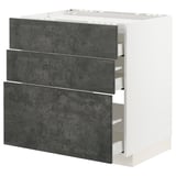 Modern dark grey concrete kitchen cabinet with three large drawers.