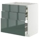 Modern kitchen cabinet with three green-gloss drawers, sleek design, sturdy frame, smooth drawer runners.