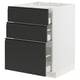 Modern kitchen cabinet, METOD series, in white with black drawers, sleek design, soft-close drawers, 3 visible compartments.