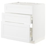White modern kitchen cabinet with three drawers.