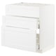White modern kitchen cabinet with three drawers.