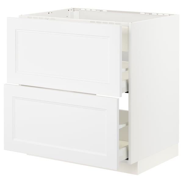 White METOD kitchen cabinet with wide drawers, sleek minimalist design.
