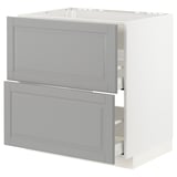 Modular kitchen cabinet, grey, white frame, 2 drawers, traditional style.