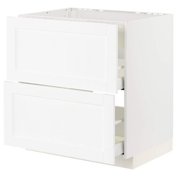 White METOD kitchen cabinet, classic design with wooden texture, rectangular shape, and smooth finish.