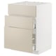METOD kitchen cabinet in beige with three drawers, designed for built-in oven/sink, modern and minimalist.