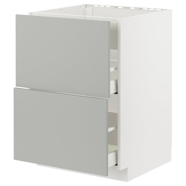 Light grey METOD cabinet, sleek modern design with two large drawers.