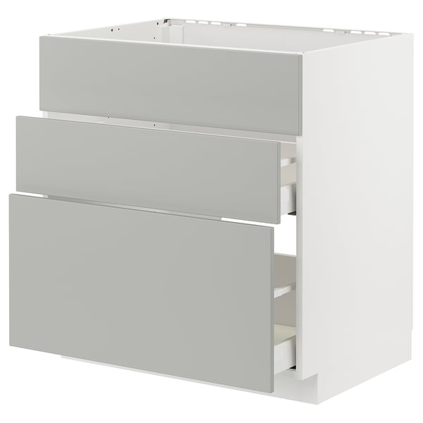 METOD kitchen unit with light grey havstorp doors, modern minimalist design.