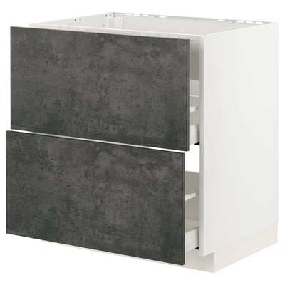 Modern METOD kitchen with dark grey concrete-effect drawers.