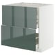 High-gloss grey-green METOD kitchen cabinet with smooth drawers.
