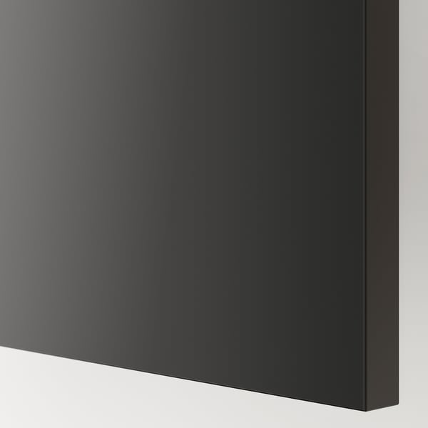 Close-up of a modern, sleek black kitchen cabinet with smooth finish and clean edges.