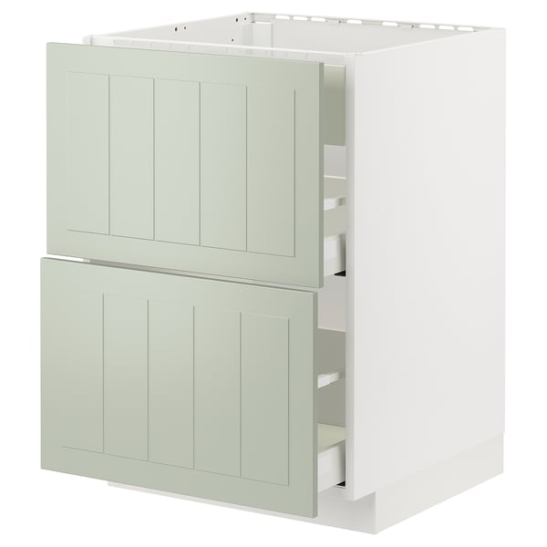 METOD kitchen cabinet. Light green, rectangular, two-drawer design, modern kitchen furniture.