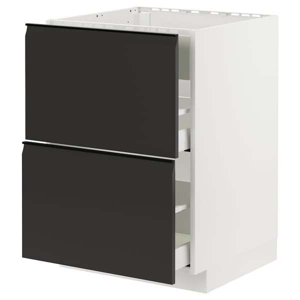 Modern kitchen cabinet, black and white, rectangular, minimalist design.