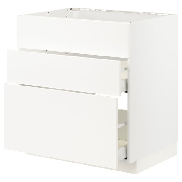 White METOD kitchen cabinet with drawers, rectangular shape, smooth finish.