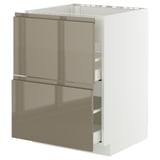 METOD kitchen cabinet, high-gloss dark grey-brown, two drawers, sleek modern design.