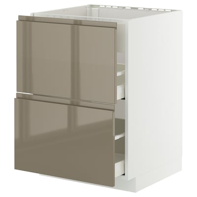 METOD kitchen cabinet, high-gloss dark grey-brown, two drawers, sleek modern design.