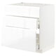 White METOD kitchen cabinet with glossy finish & integrated handles.