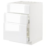White METOD kitchen unit with glossy finish and integrated handles.