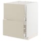 A METOD kitchen cabinet in beige with two drawers. The cabinet is rectangular with a smooth finish.
