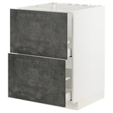 METOD kitchen cabinet with dark grey concrete kalhyttan fronts, modern urban design. White frame; two drawers.