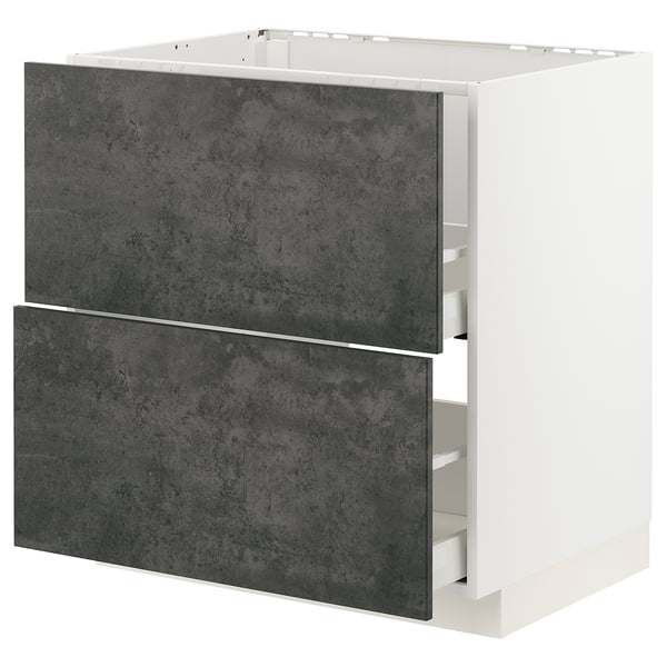 White METOD kitchen unit with two dark grey drawers.
