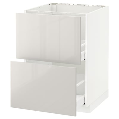 White METOD kitchen unit, high gloss fronts, rectangular, two open drawers.