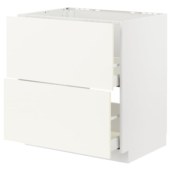 White METOD kitchen cabinet in square shape with 2 drawers, modern design.