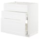 White METOD kitchen unit, modern design with 3 drawers, durable fiberboard & plastic.