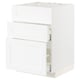 White METOD kitchen cabinet with partial open drawer.