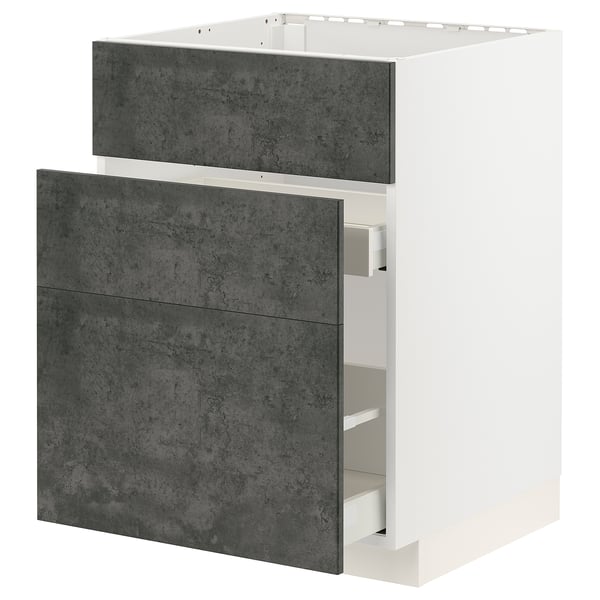 METOD kitchen cabinet, dark grey, modern industrial design, white frame, grey drawers.