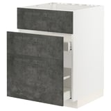 METOD kitchen cabinet, dark grey, modern industrial design, white frame, grey drawers.