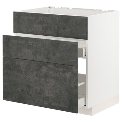 Modern drawer cabinet in dark grey and white, urban design, three drawers.
