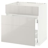 White modern kitchen cabinet with clean lines and high gloss drawers.