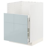 High gloss grey-blue METOD kitchen cabinet with drawers.