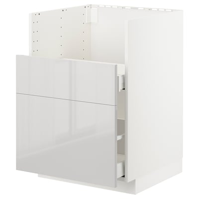 White METOD kitchen unit with grey high-gloss drawer, modern design.