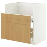 A white and light brown modern cabinet with drawers. The cabinet has a sleek design with minimalist handles.