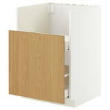 A white METOD kitchen cabinet unit with a light wooden drawer. It has a modern design with a smooth drawer.
