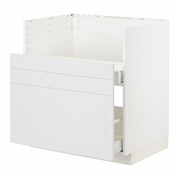 METOD white cabinet with drawers, modern design, smooth fronts, 3 drawers, sleek look.